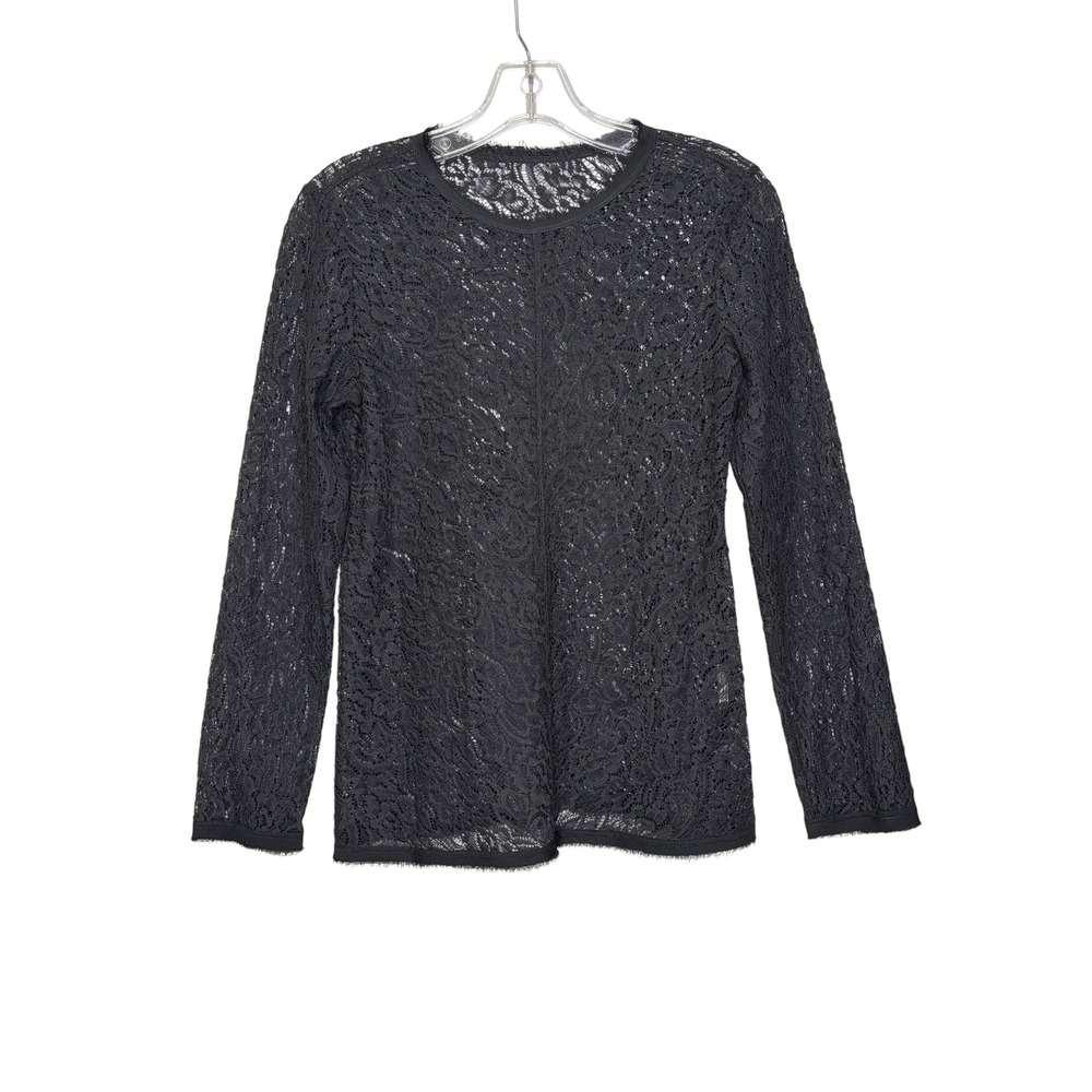 Raquel Allegra Womens Black Sheer Floral‎ Lace Long Sleeve Top Size 0
